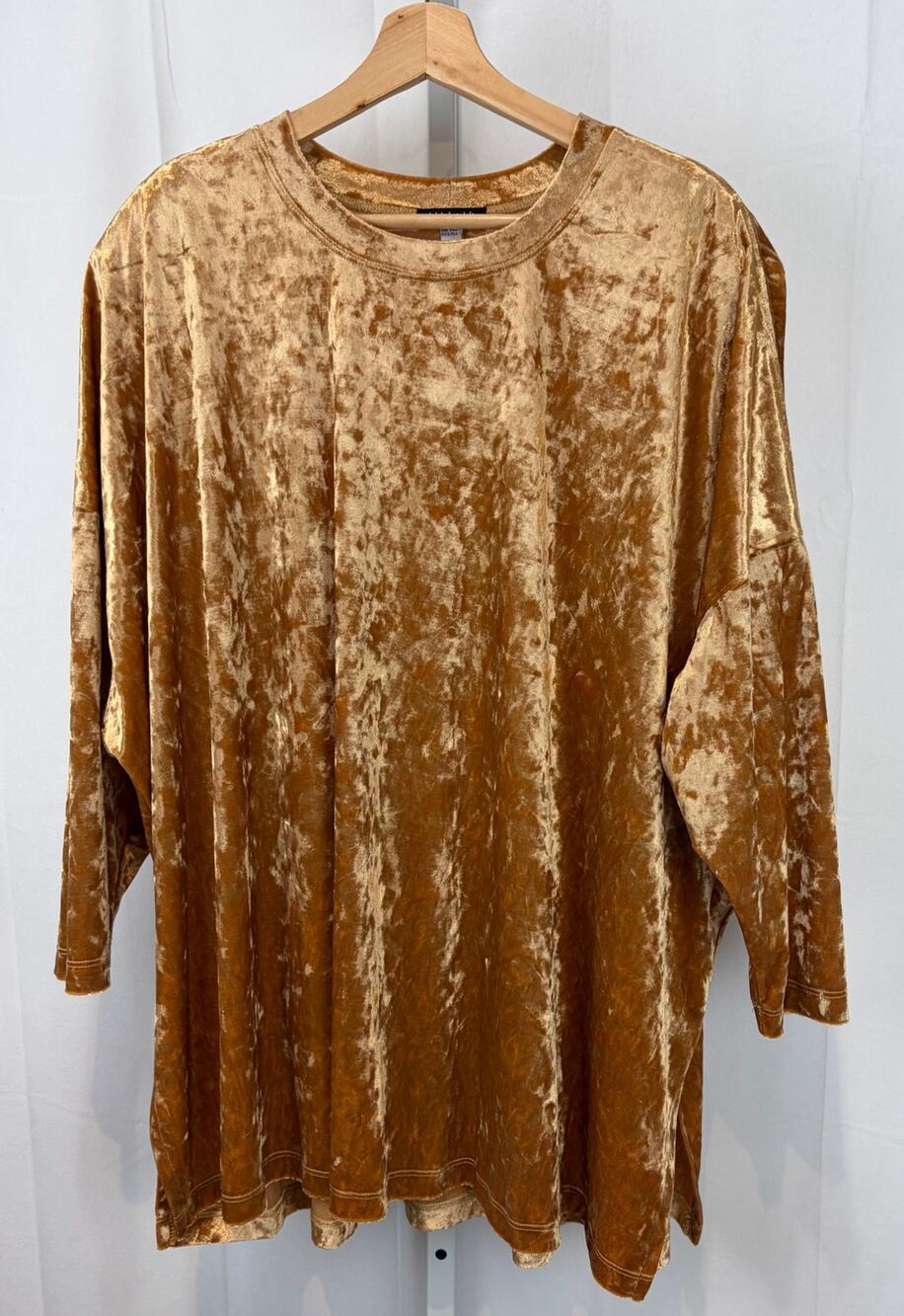 VIKKI VI Oversize Velour Velvet Tunic Top 3/4 Sleeve Copper Gold One Size OS